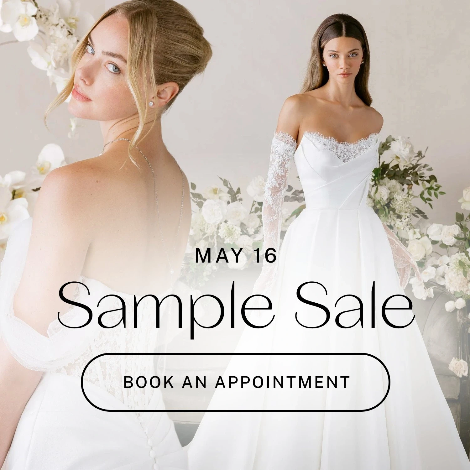 Models wearing Morilee bridal dresses, Sample Sale mobile banner